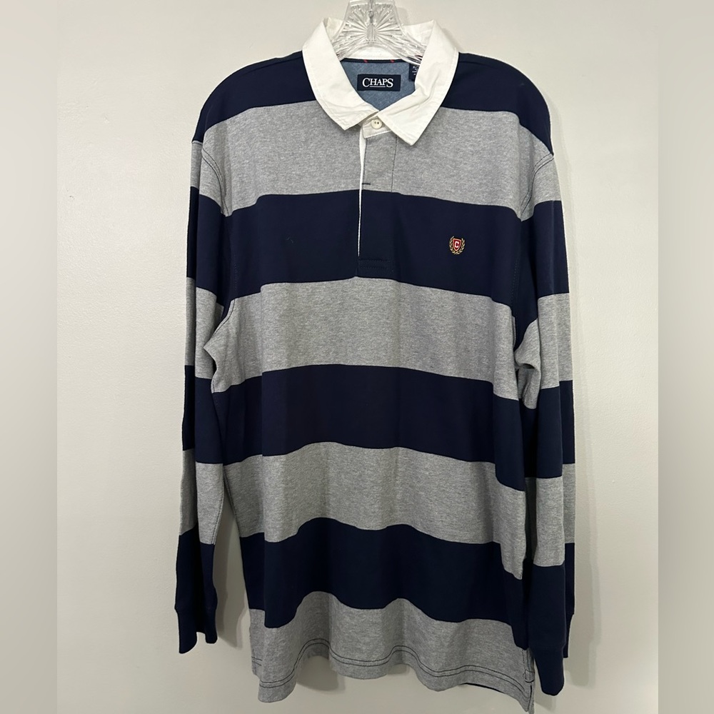 Chaps Men’s Long Sleeve Striped Rugby Polo Shirt Size: XL